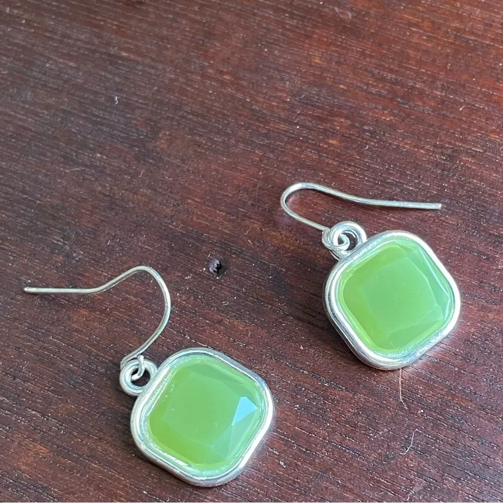 Chic Silver and Green Drop Earrings